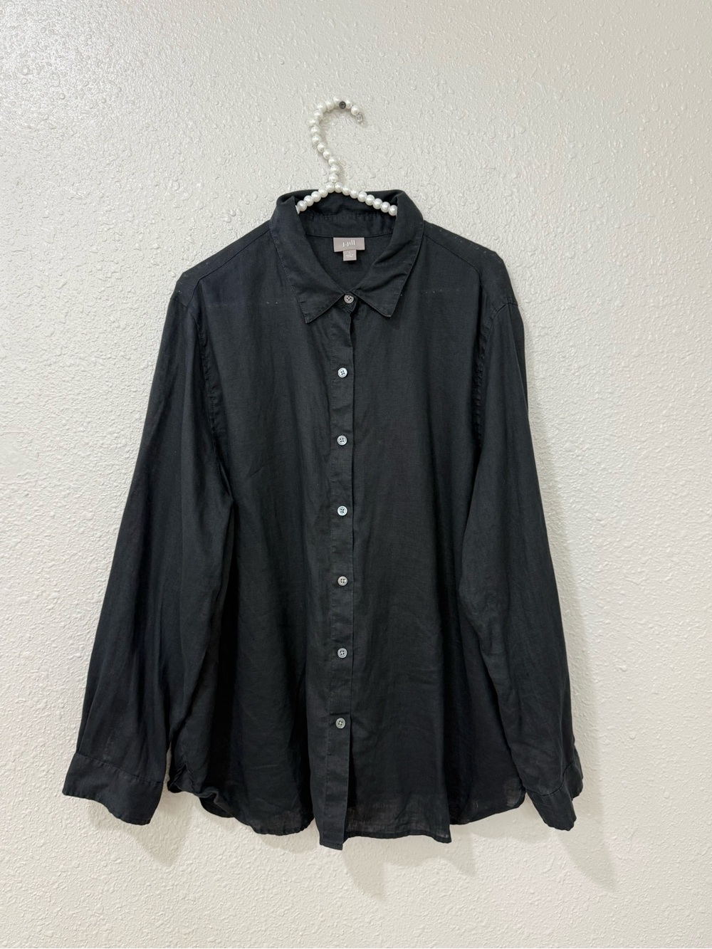 J. Jill 100% Linen Black Button Down Shirt Women’s Large Relaxed Fit